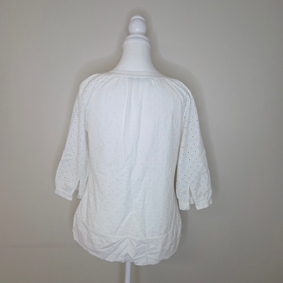 Brooks Brothers 346 Petite White Cotton Eyelet Lace 3/4 Sleeve Tunic Top Women‎ - Picture 3 of 6